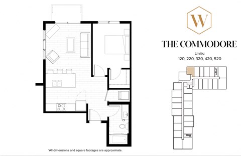 Floor plan for 1 bed, 1 bath, 665 sqft